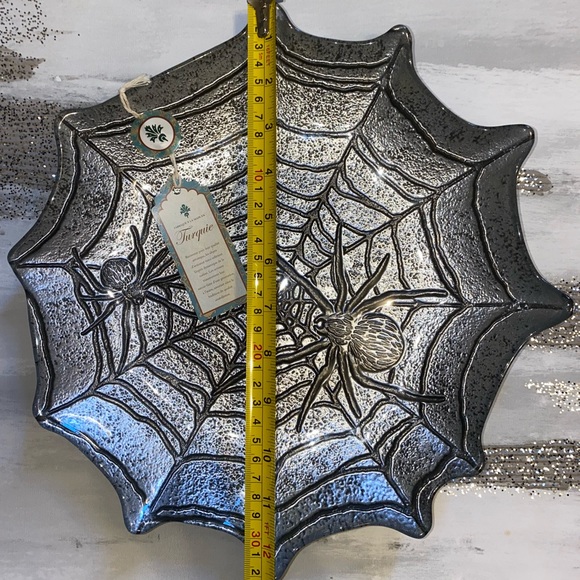12.5 x 12.5 Glass Spider Web Trinket Platter Halloween Goth Home Decor - Picture 4 of 4